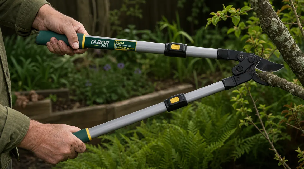 Close-up of telescoping lopper handle extended to full length with the TABOR TOOLS GG21A
